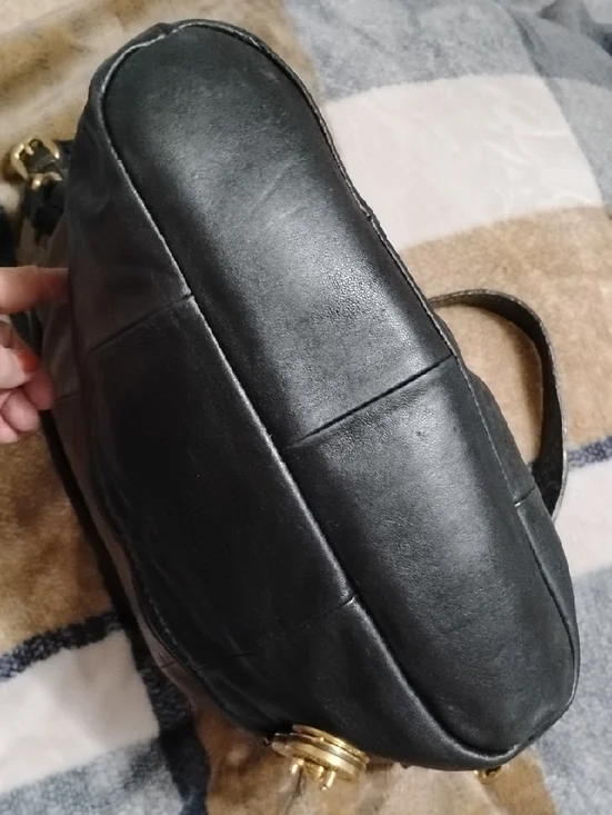 STEVE MADDEN  Leather Vintage Brown & Black Tote Satchel! Brass Turn Lock Clasp! - Picture 7 of 12